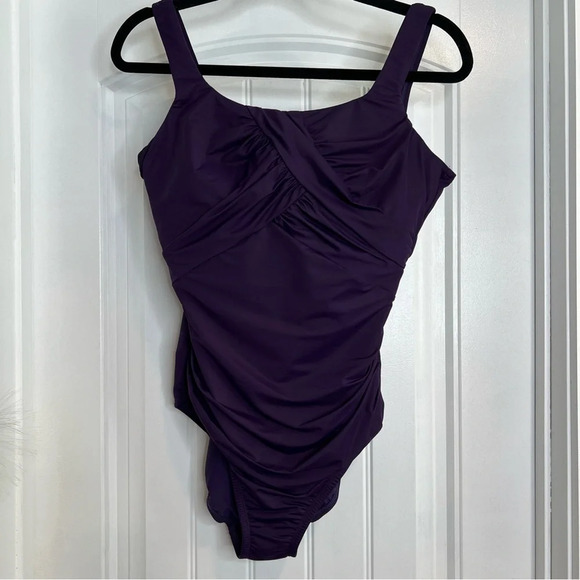 Lands’ End BlackBerry SlenderSuit Carmela Tummy Control Swimsuit. Size 10 DDD. - Picture 2 of 13